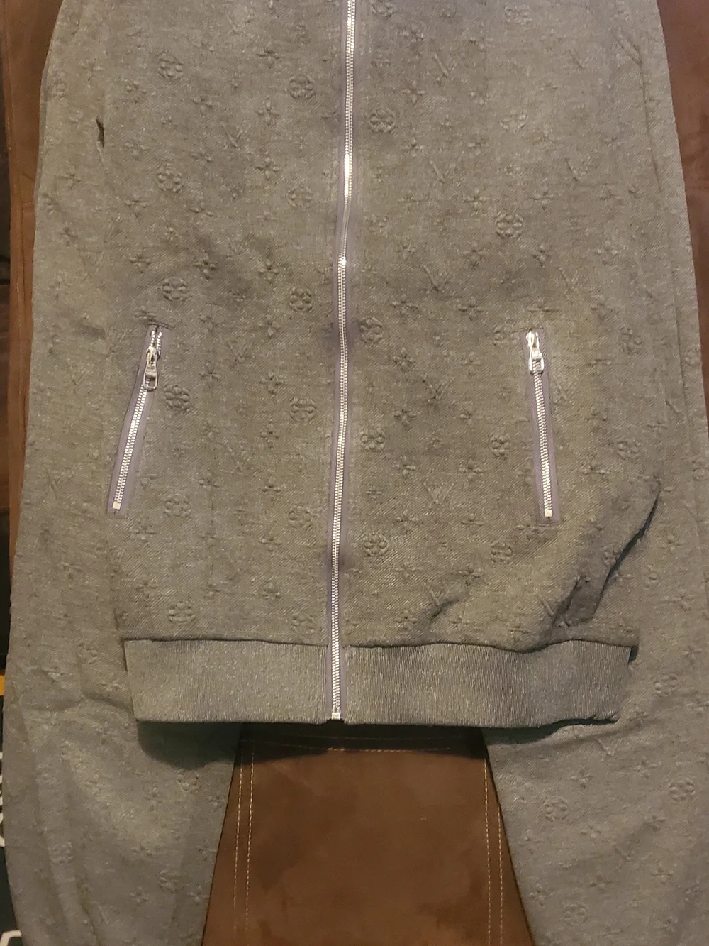 Louis Vuitton Men's Gray Embossed Monogram Pants